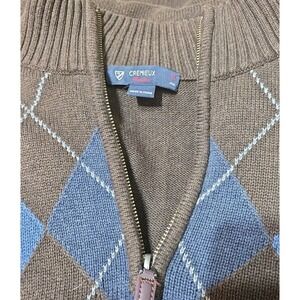 Daniel Cremieux Brown/blue Argyle 1/4 Zip Sweater Mens Size Large 100% Cotton